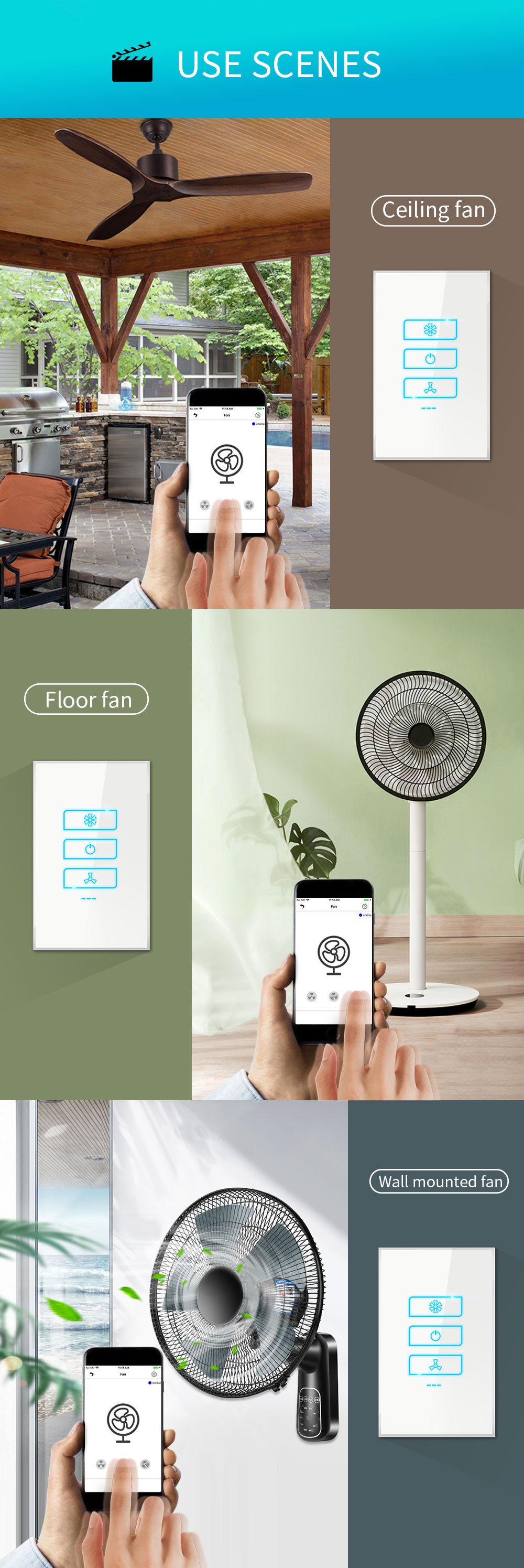 LANEON Color Switch wifi Zigbee Smart Fan Switch L7-HF-05 LANEON Color Switch wifi Zigbee Smart Fan Switch L7-HF-05